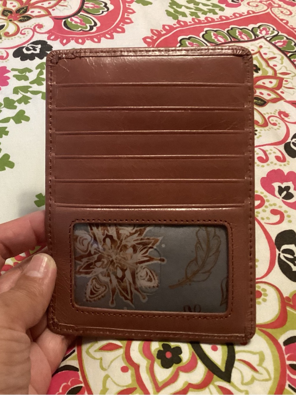 HOBO Mauve Leather Card Wallet with Floral Lining